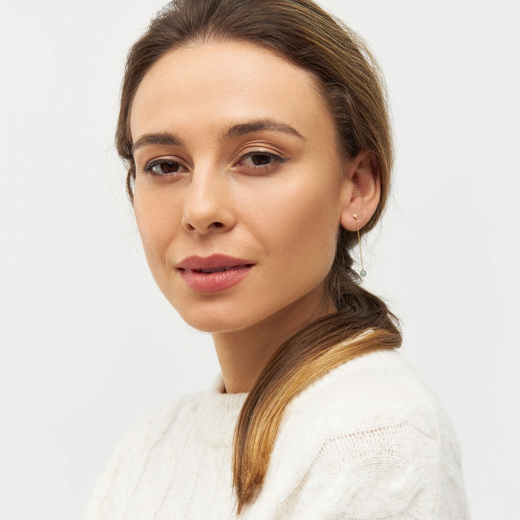 LULU Copenhagen Natural Stone Chain ørering 1 stk Ear stud, 1 pcs Lysegrøn