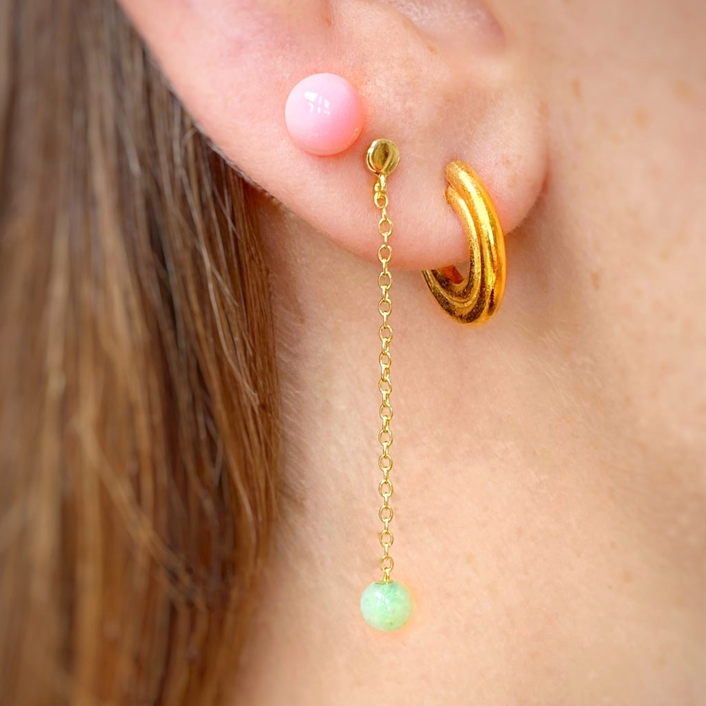 LULU Copenhagen Natural Stone Chain ørering 1 stk Ear stud, 1 pcs Lysegrøn