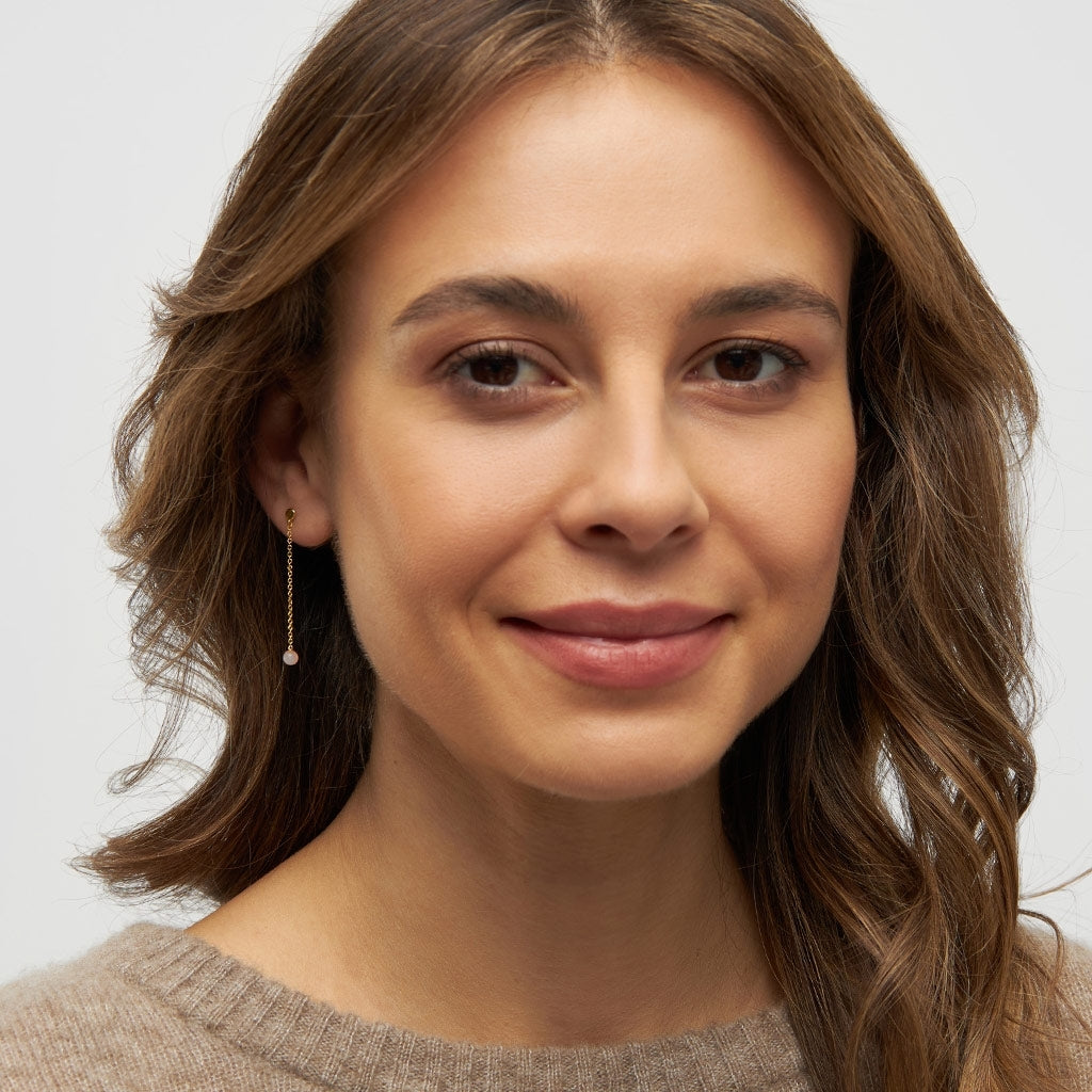 LULU Copenhagen Natural Stone Chain ørering 1 stk Ear stud, 1 pcs Rosa