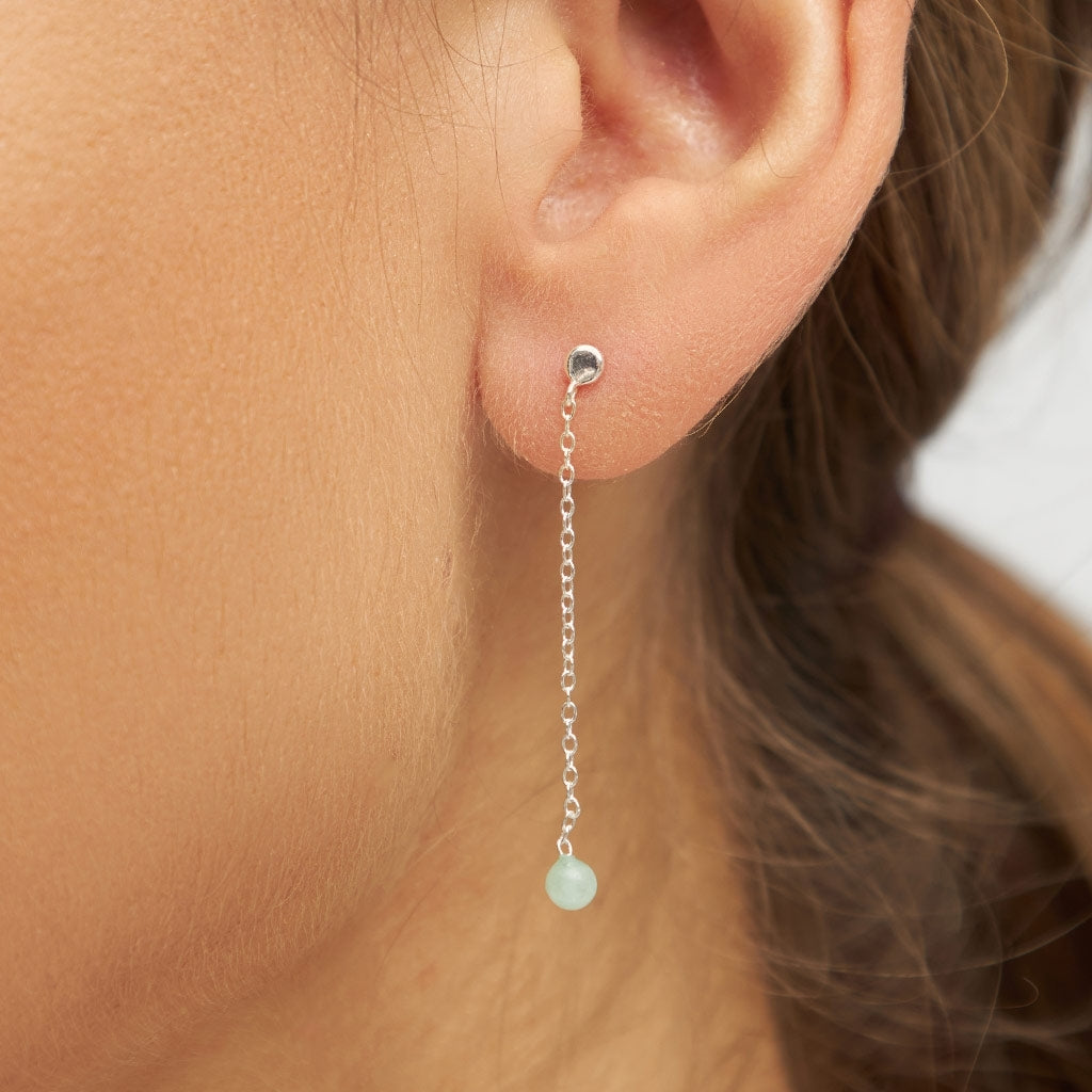 LULU Copenhagen Natural Stone Chain ørering 1 stk Ear stud, 1 pcs Lysegrøn