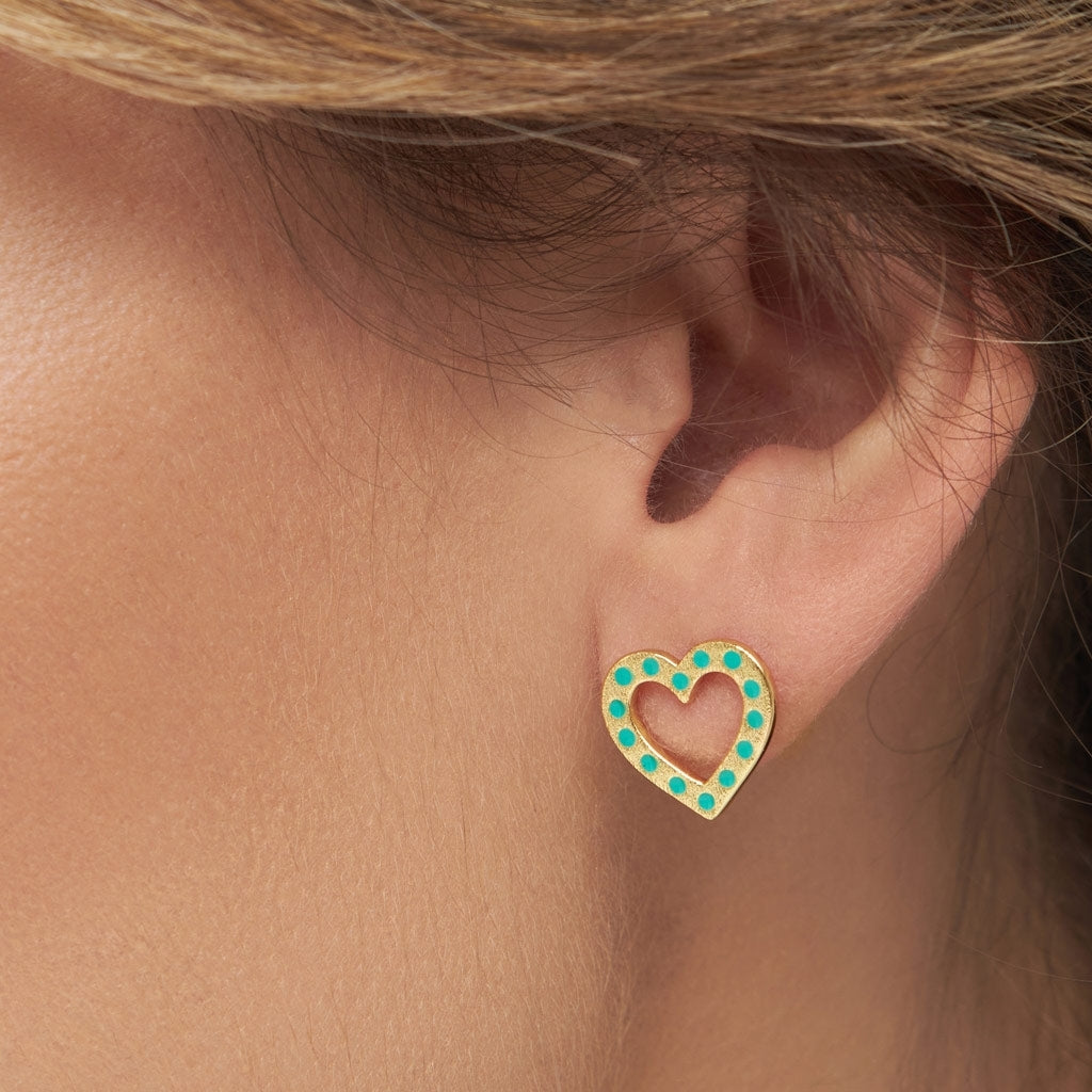 LULU Copenhagen OMG Heart ørering 1 stk forgyldt Ear stud, 1 pcs Lysegrøn