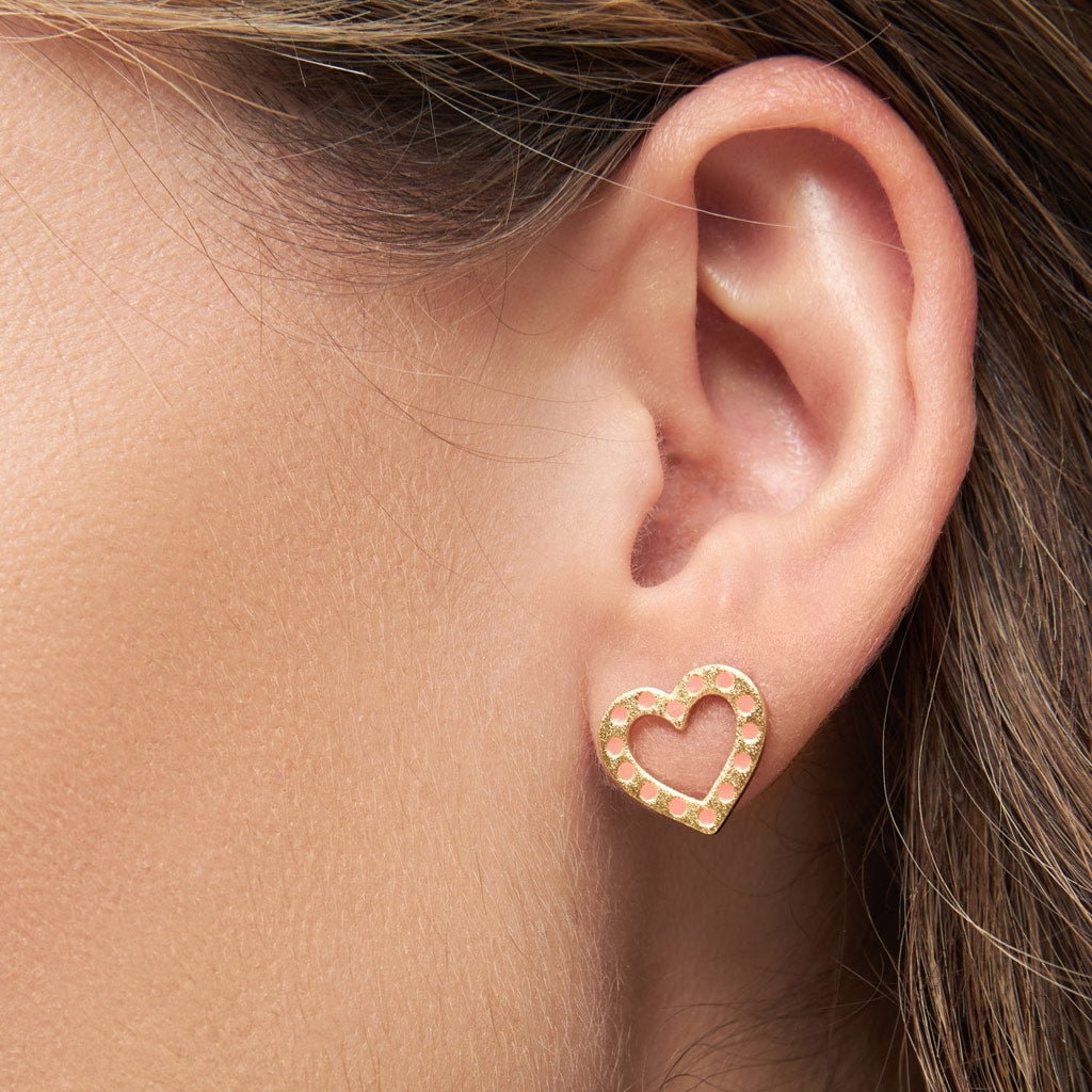 LULU Copenhagen OMG Heart ørering 1 stk forgyldt Ear stud, 1 pcs Orange/Coral