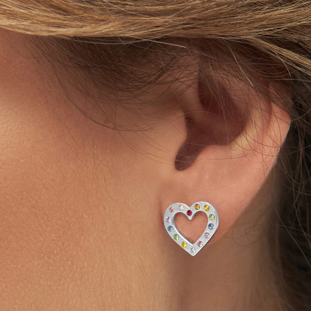 LULU Copenhagen OMG Heart ørering 1 stk forsølvet Ear stud, 1 pcs Rainbow
