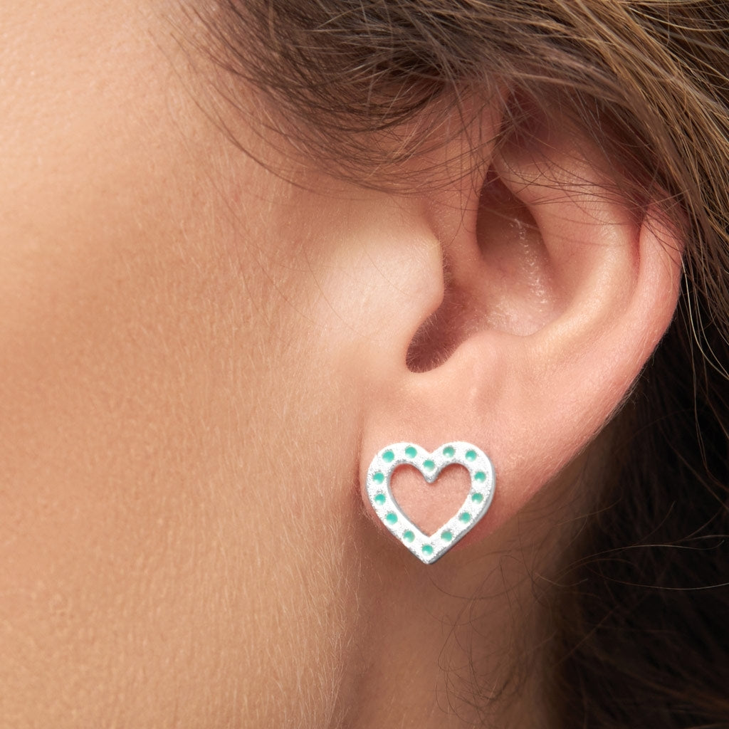 LULU Copenhagen OMG Heart ørering 1 stk forsølvet Ear stud, 1 pcs Lysegrøn