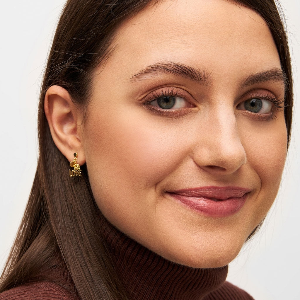 LULU Copenhagen Word Love Dangling ørering 1 stk Ear stud, 1 pcs Forgyldt