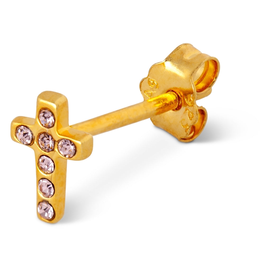 LULU Copenhagen Cross Crystal ørering 1 stk forgyldt Ear stud, 1 pcs Rosa