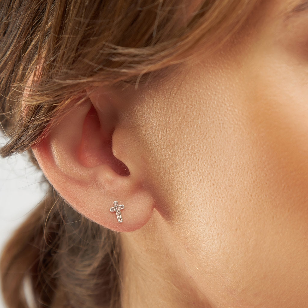 LULU Copenhagen Cross Crystal ørering 1 stk sølv Ear stud, 1 pcs Rosa