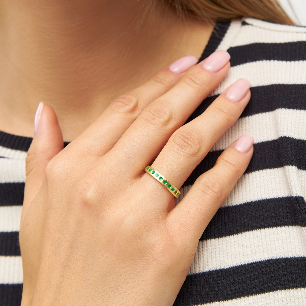 LULU Copenhagen Pattern Ring forgyldt Rings Lysegrøn