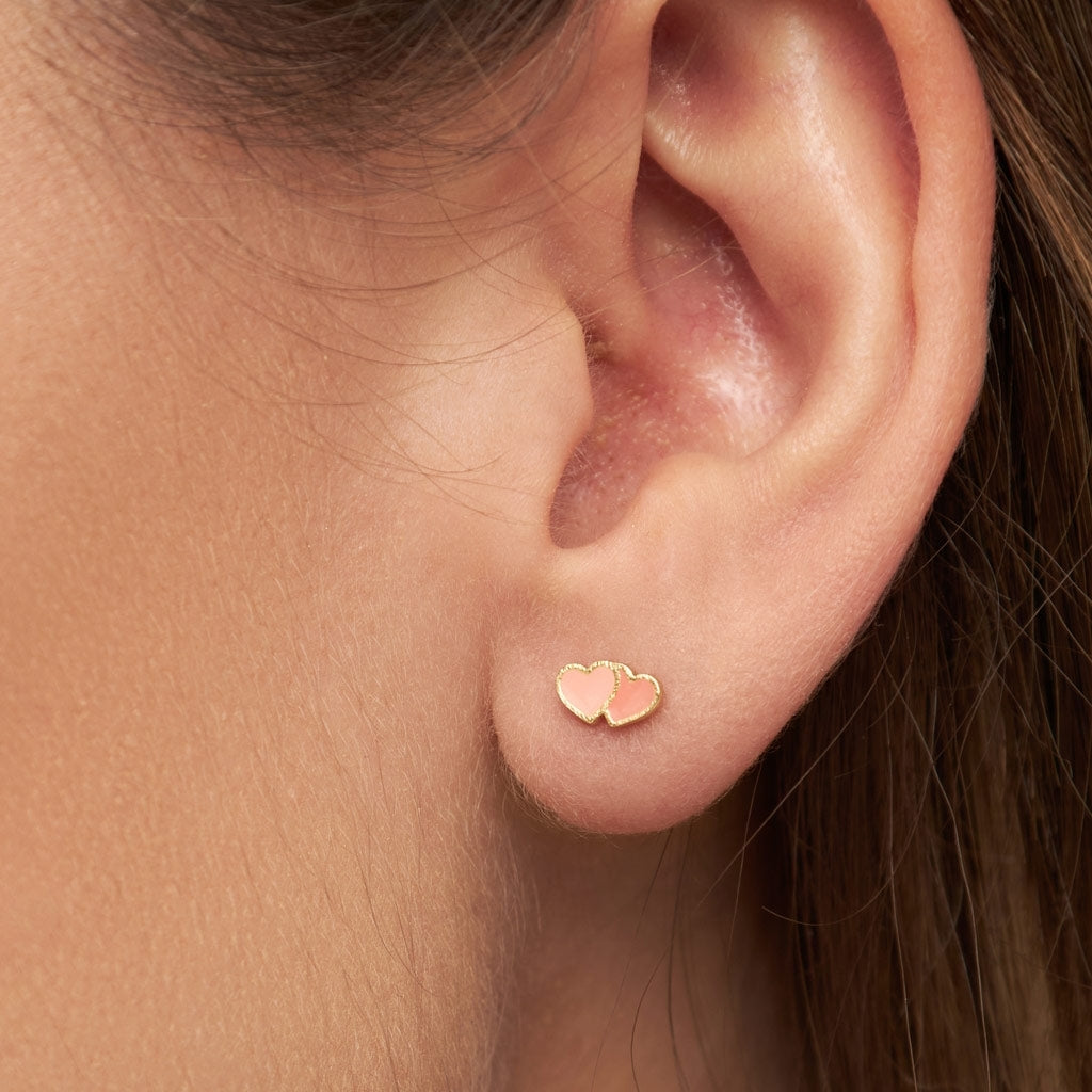 LULU Copenhagen 2Hearts ørering 1 stk forgyldt Ear stud, 1 pcs Burnt Coral-Orange Coral