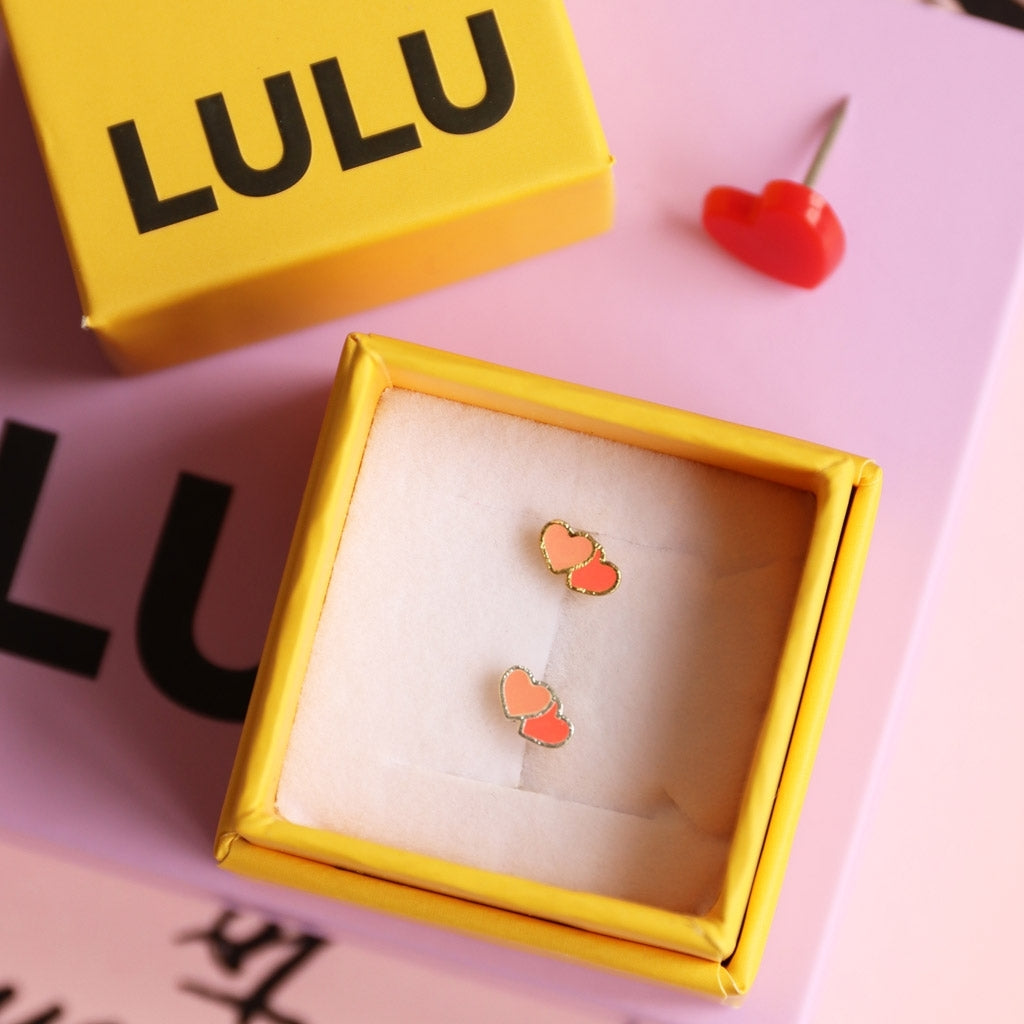 LULU Copenhagen 2Hearts ørering 1 stk forgyldt Ear stud, 1 pcs Burnt Coral-Orange Coral
