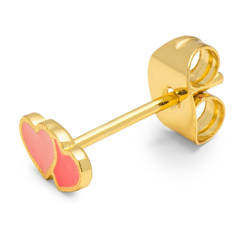LULU Copenhagen 2Hearts ørering 1 stk forgyldt Ear stud, 1 pcs Burnt Coral-Orange Coral
