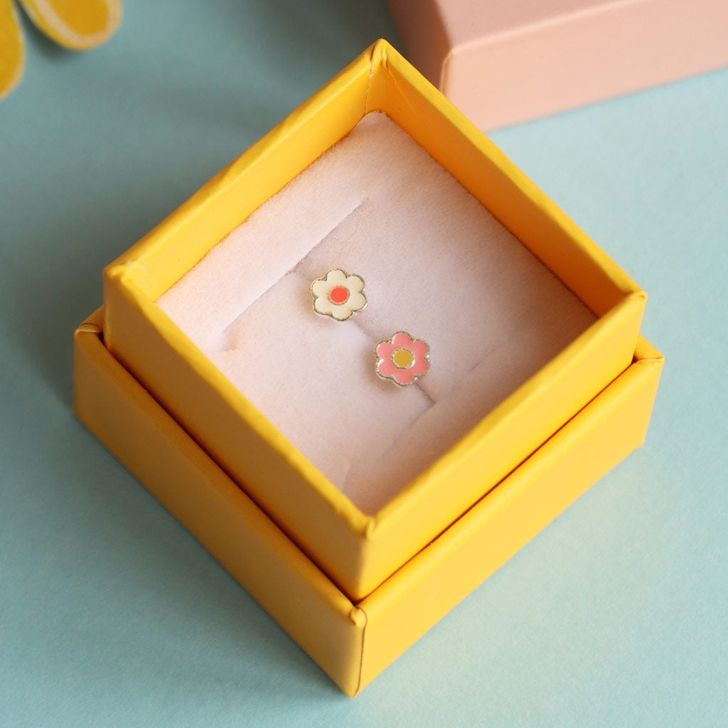 LULU Copenhagen Anemone ørering 1 stk forgyldt Ear stud, 1 pcs Orange/Coral - White