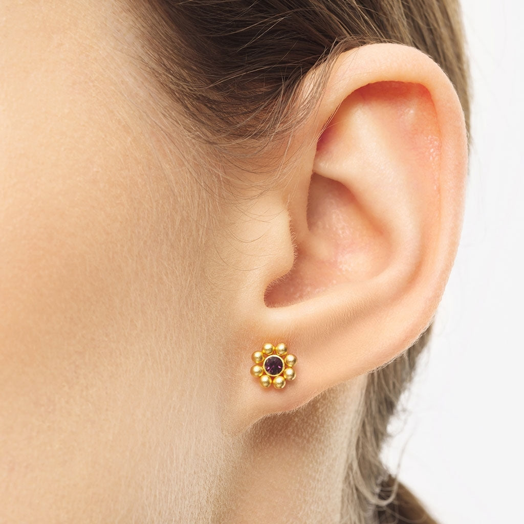 LULU Copenhagen Bouquet Crystal Flower 1 stk - Forgyldt Ear stud, 1 pcs Ametyst