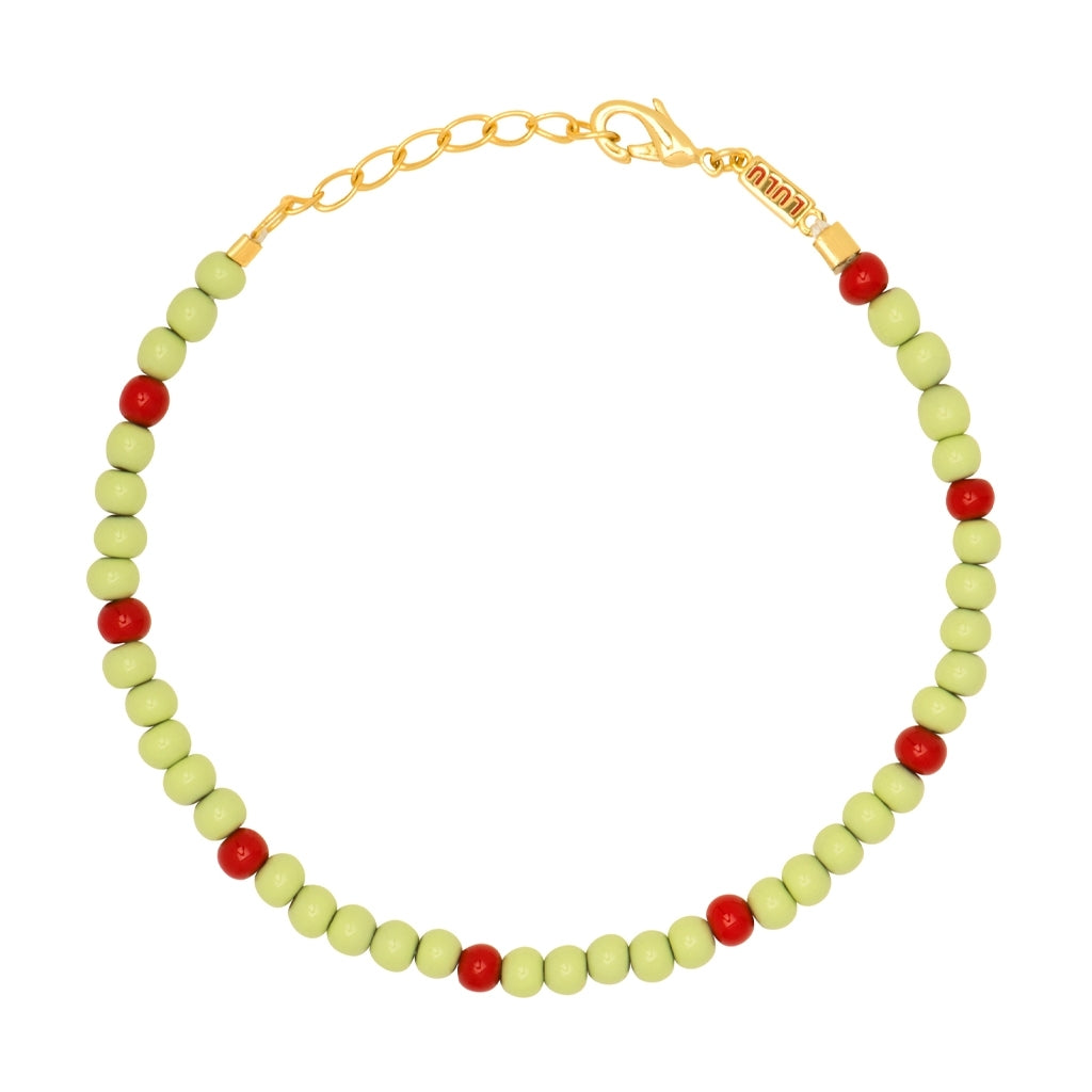 LULU Copenhagen Color Ball Armbånd Bracelets Silk Light Green/Passion Red