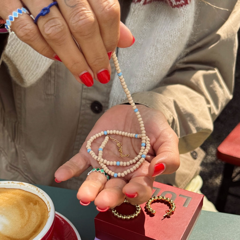 LULU Copenhagen Color Ball Halskæde Necklaces Buttercream/Light Blue