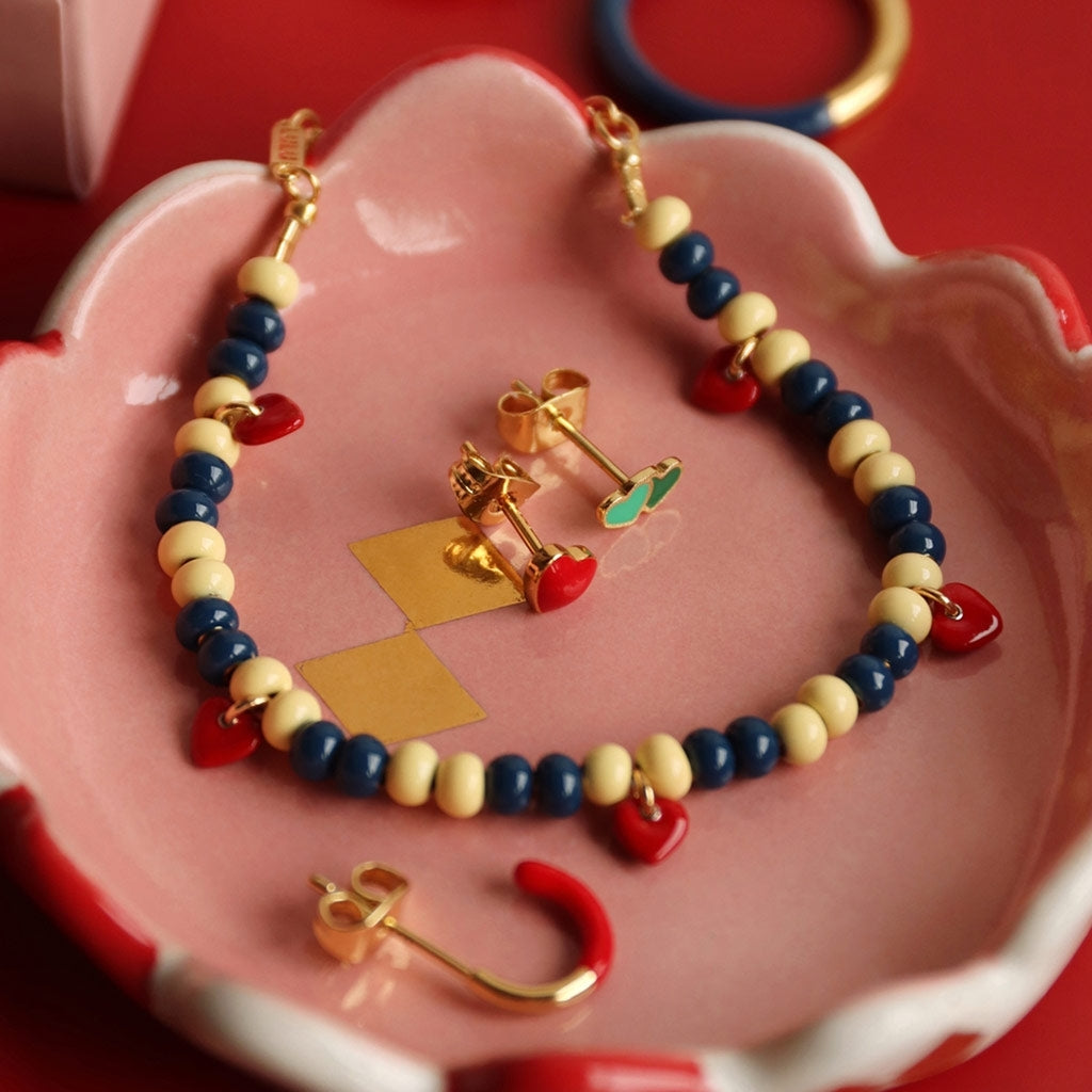 LULU Copenhagen Color Ball Heart Armbånd Bracelets Soft Yellow/Retro Dark Blue