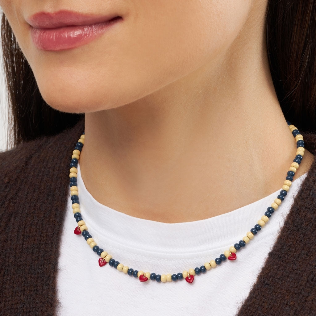 LULU Copenhagen Color Ball Heart Halskæde Necklaces Soft Yellow/Retro Dark Blue