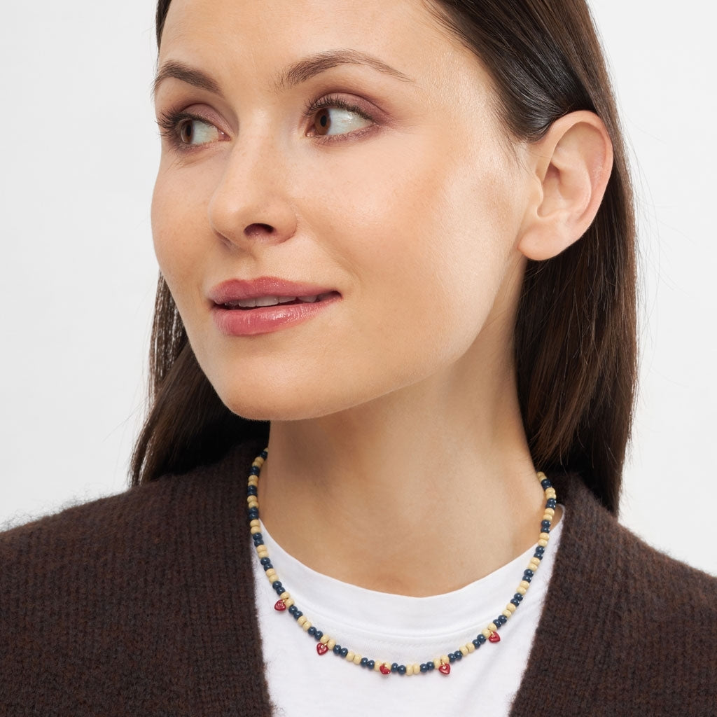 LULU Copenhagen Color Ball Heart Halskæde Necklaces Soft Yellow/Retro Dark Blue