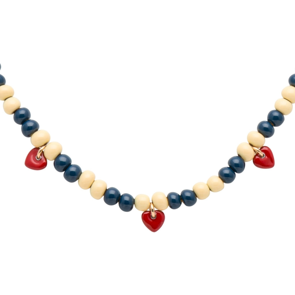 LULU Copenhagen Color Ball Heart Halskæde Necklaces Soft Yellow/Retro Dark Blue