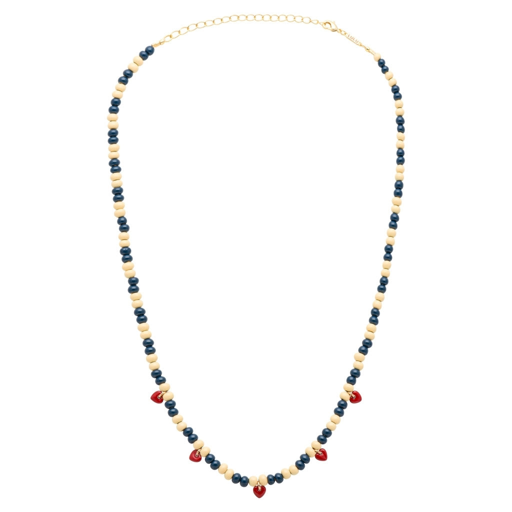 LULU Copenhagen Color Ball Heart Halskæde Necklaces Soft Yellow/Retro Dark Blue