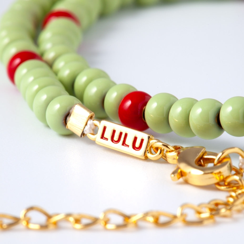 LULU Copenhagen Color Ball Halskæde kort Necklaces Silk Light Green/Passion Red