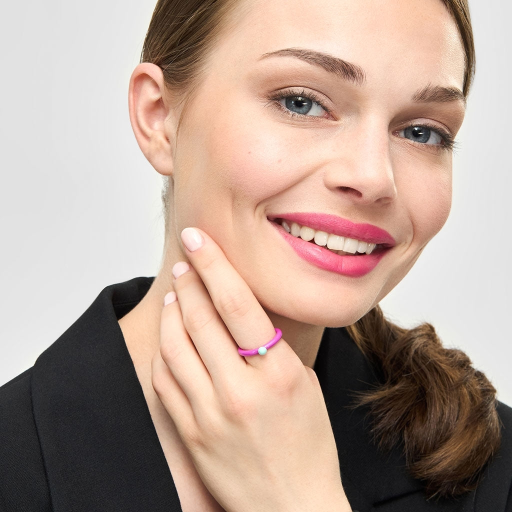 LULU Copenhagen Color Ring Top Rings Electric Fuchsia Pink/Mint