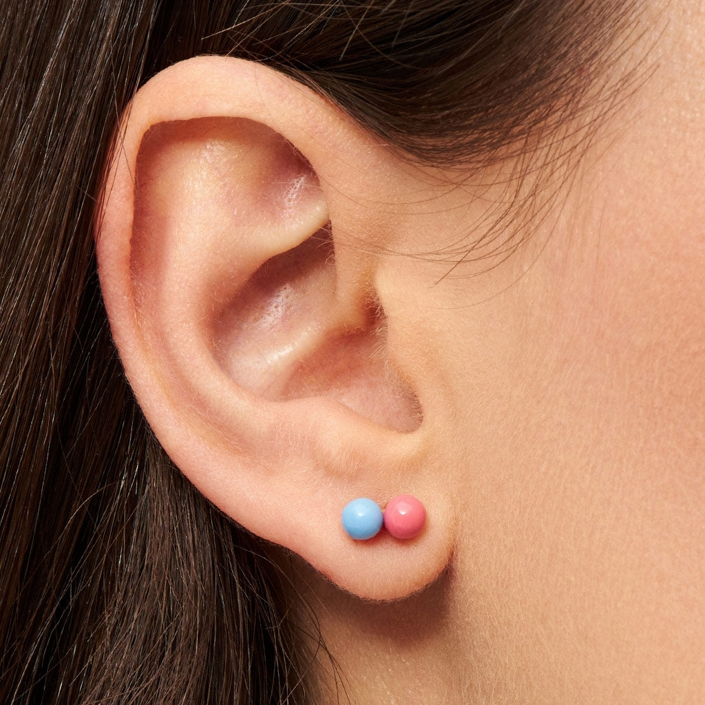 LULU Copenhagen Double Color Ball ørering 1 stk Ear stud, 1 pcs Light Blue - Coral Pink