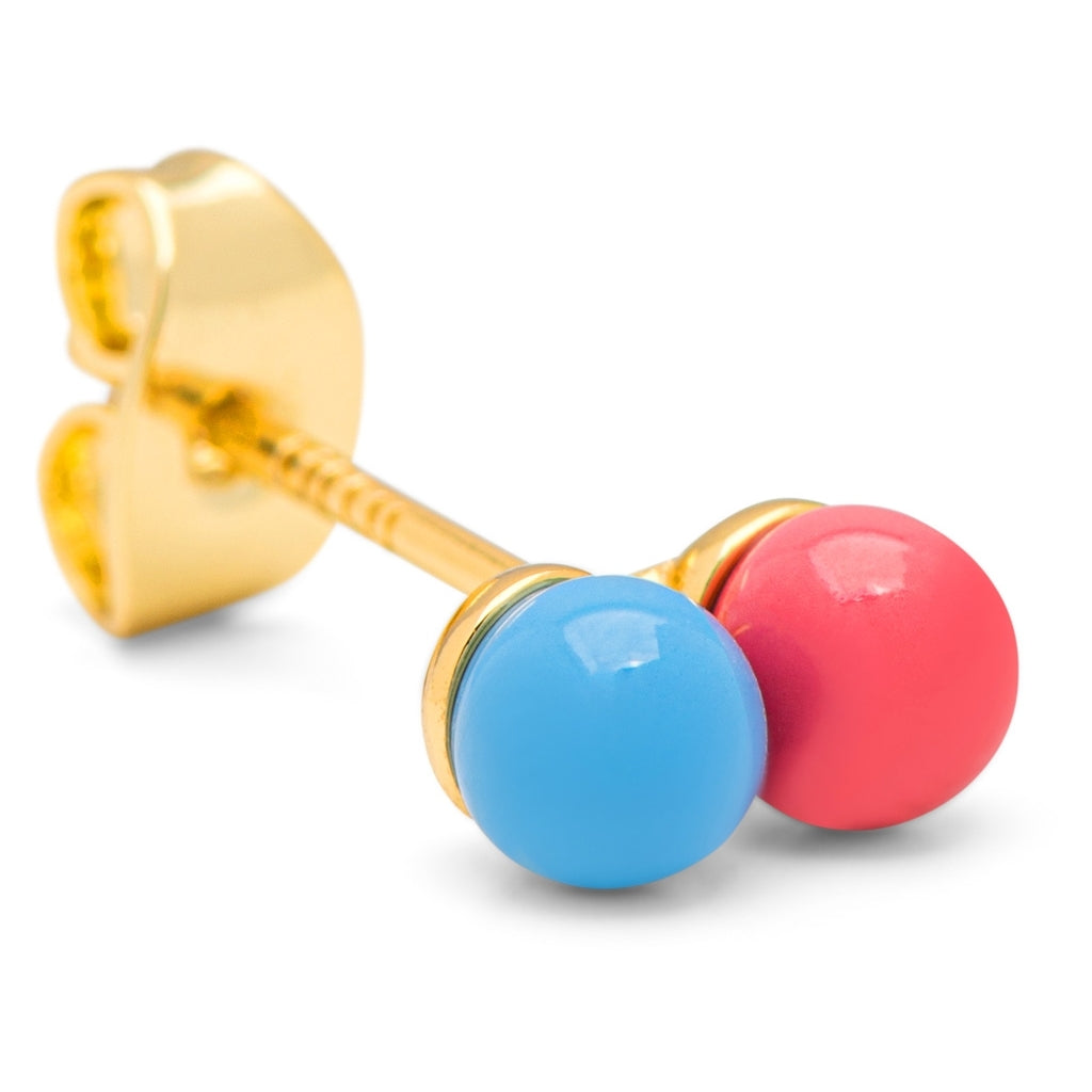 LULU Copenhagen Double Color Ball ørering 1 stk Ear stud, 1 pcs Light Blue - Coral Pink