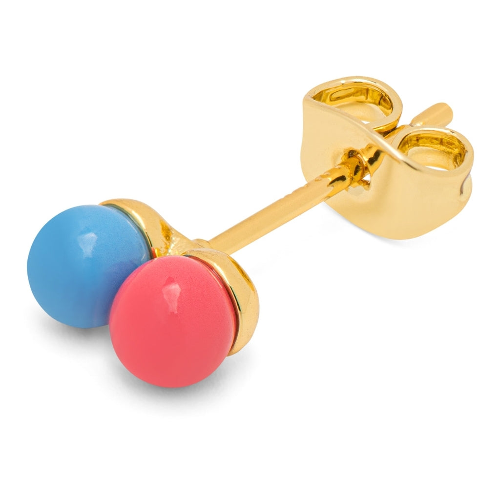 LULU Copenhagen Double Color Ball ørering 1 stk Ear stud, 1 pcs Light Blue - Coral Pink
