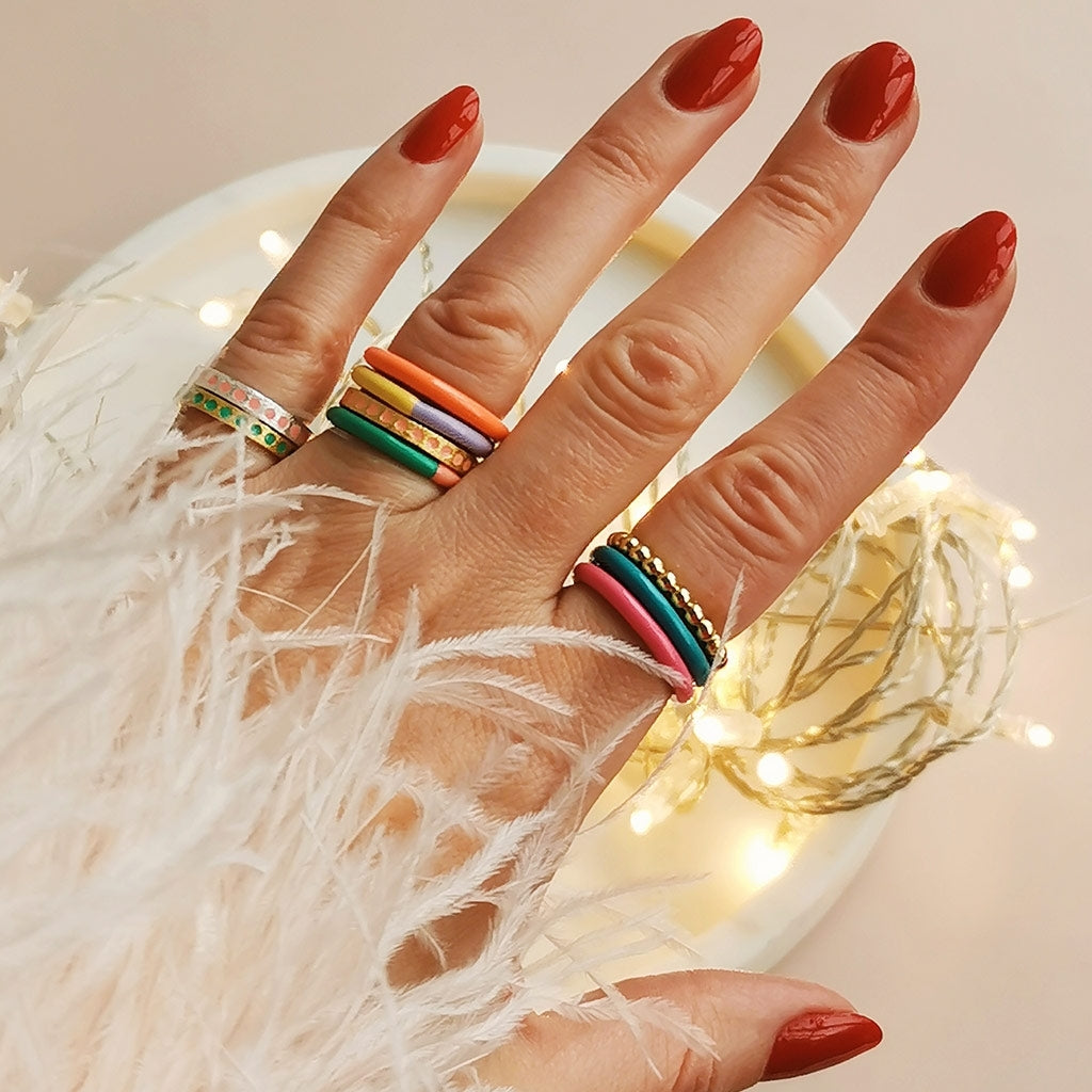 LULU Copenhagen Double Color Ring Rings Orange/Coral - Blue