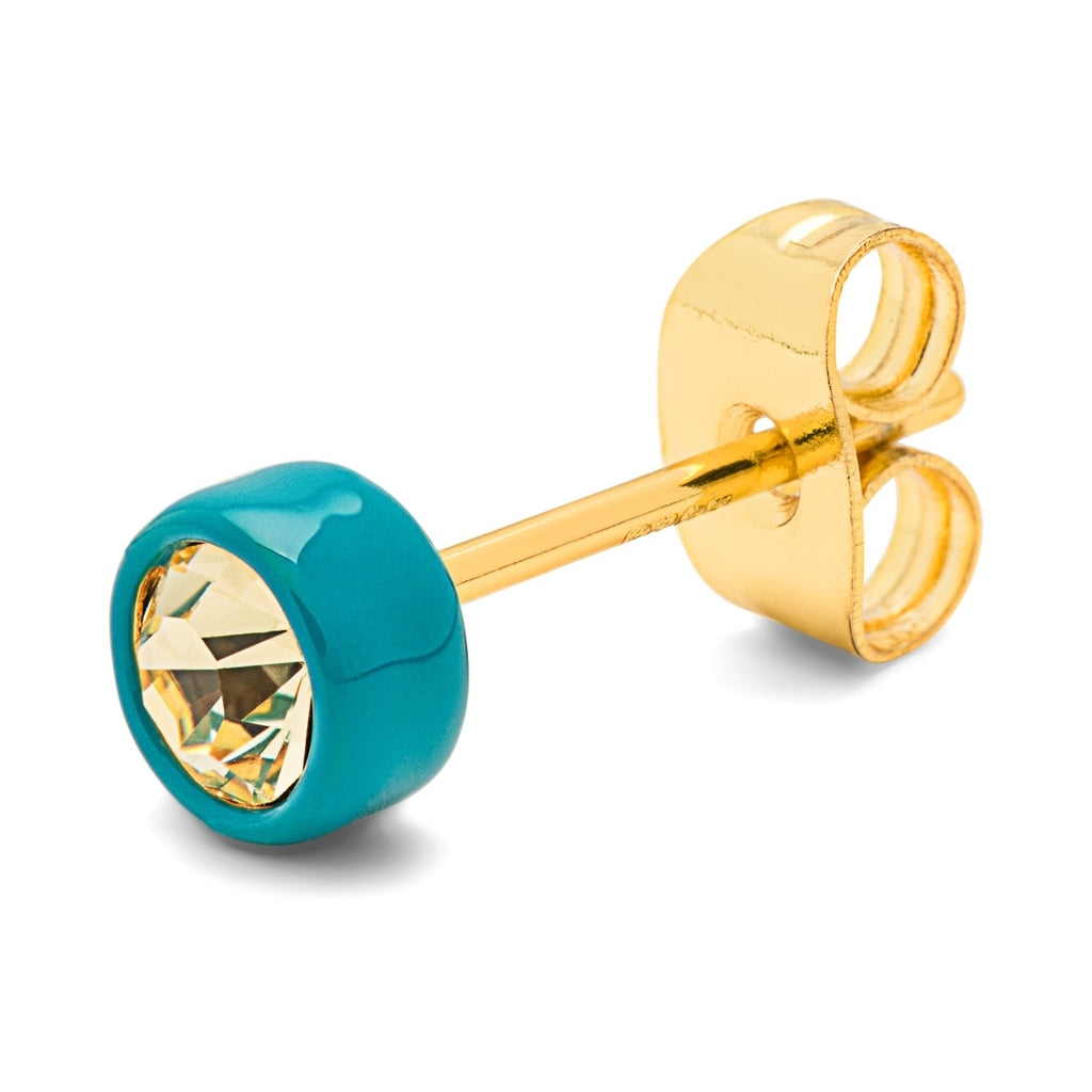 LULU Copenhagen Gala Crystal Round ørering 1 stk Ear stud, 1 pcs Jonquil/Retro Blue