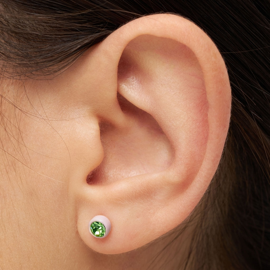 LULU Copenhagen Gala Crystal Round ørering 1 stk Ear stud, 1 pcs Olivine/Silk Light Pink