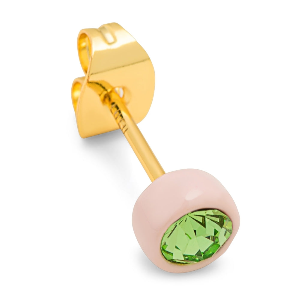 LULU Copenhagen Gala Crystal Round ørering 1 stk Ear stud, 1 pcs Olivine/Silk Light Pink