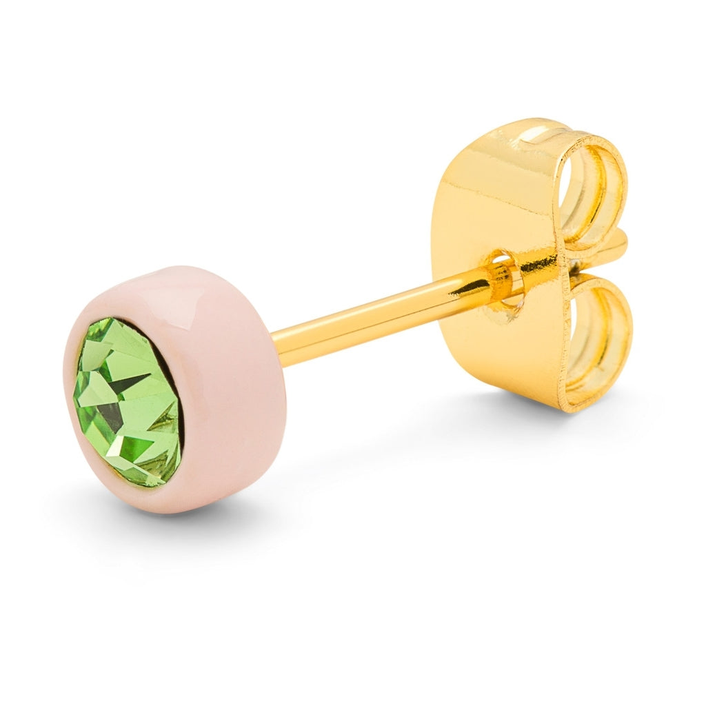 LULU Copenhagen Gala Crystal Round ørering 1 stk Ear stud, 1 pcs Olivine/Silk Light Pink