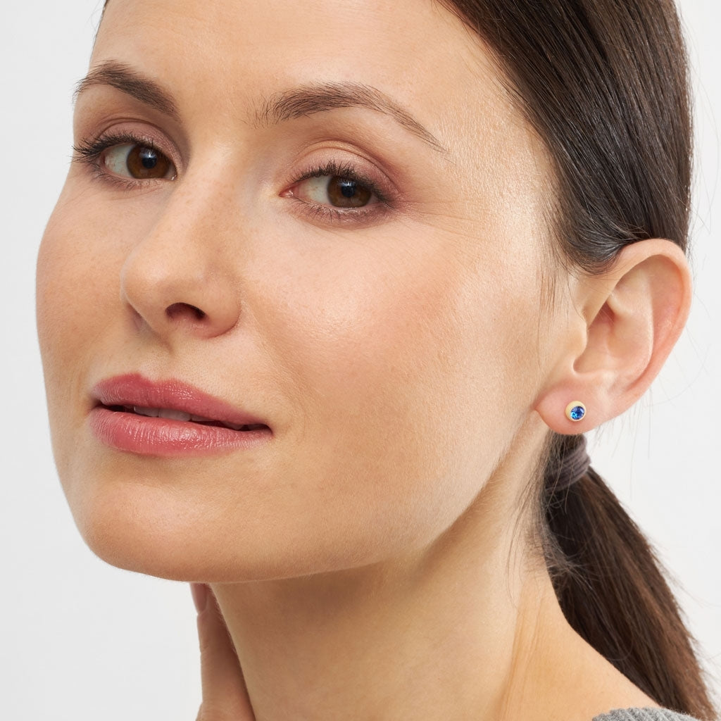LULU Copenhagen Gala Crystal Round ørering 1 stk Ear stud, 1 pcs Sapphire/Soft Yellow