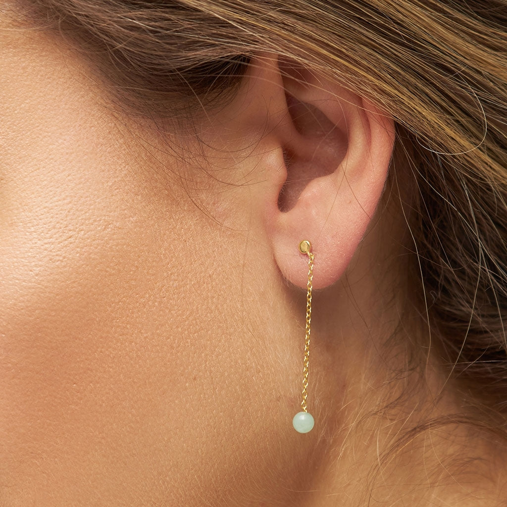 LULU Copenhagen Natural Stone Chain ørering 1 stk Ear stud, 1 pcs Lysegrøn