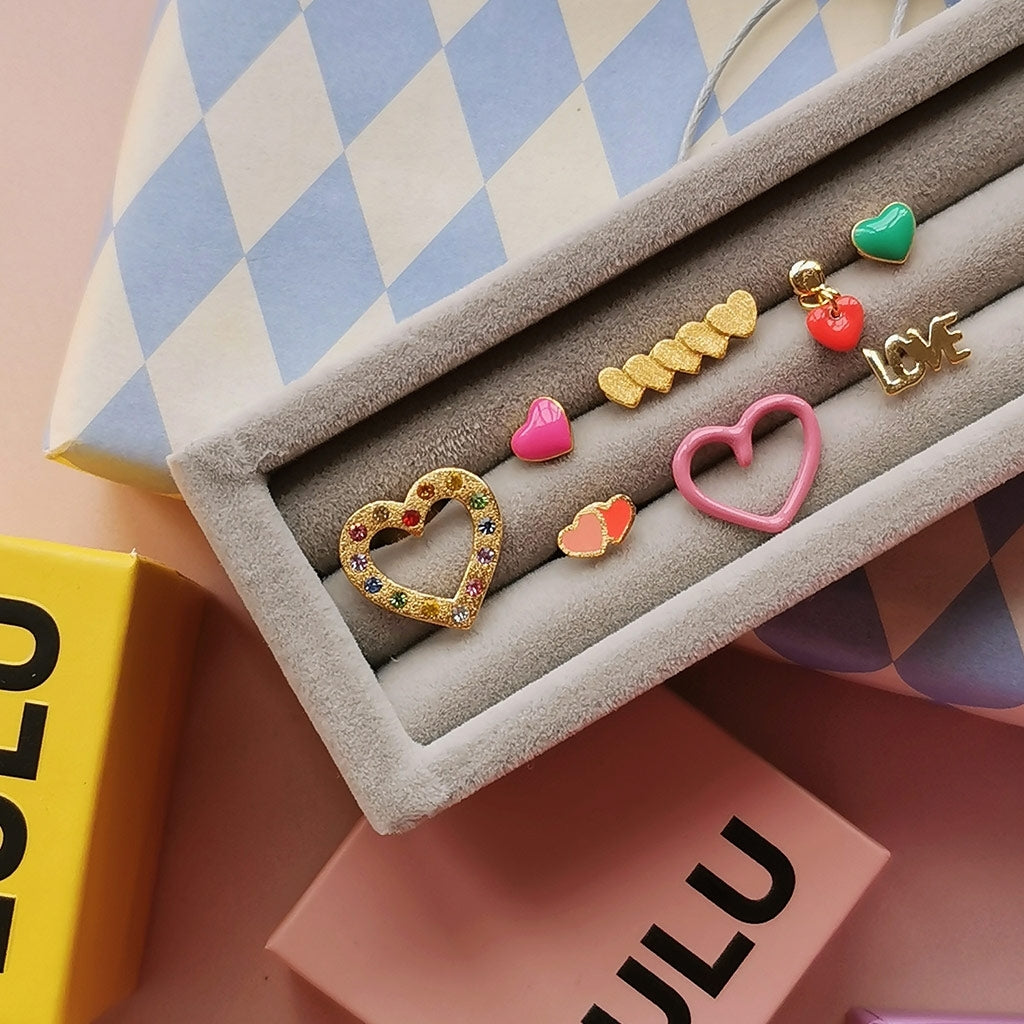 LULU Copenhagen OMG Heart ørering 1 stk forgyldt Ear stud, 1 pcs Orange/Coral