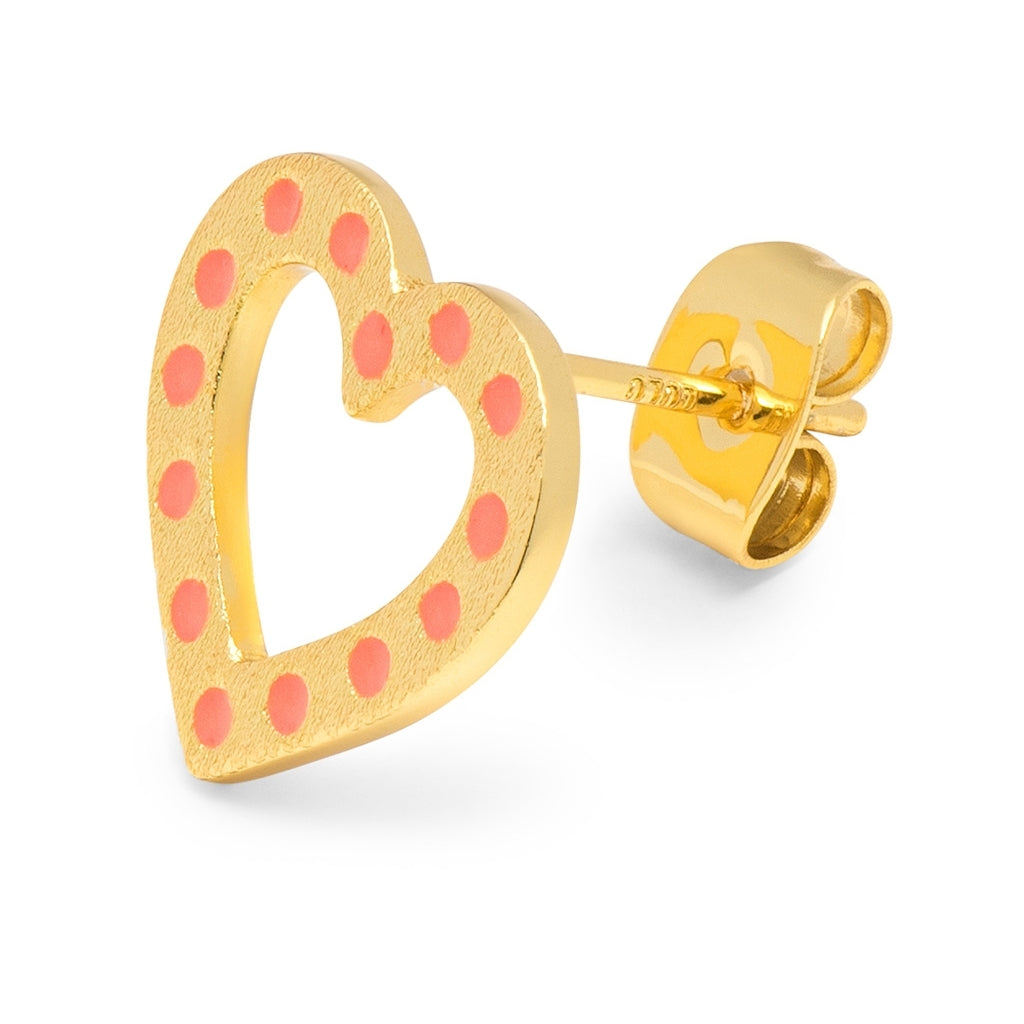 LULU Copenhagen OMG Heart ørering 1 stk forgyldt Ear stud, 1 pcs Orange/Coral