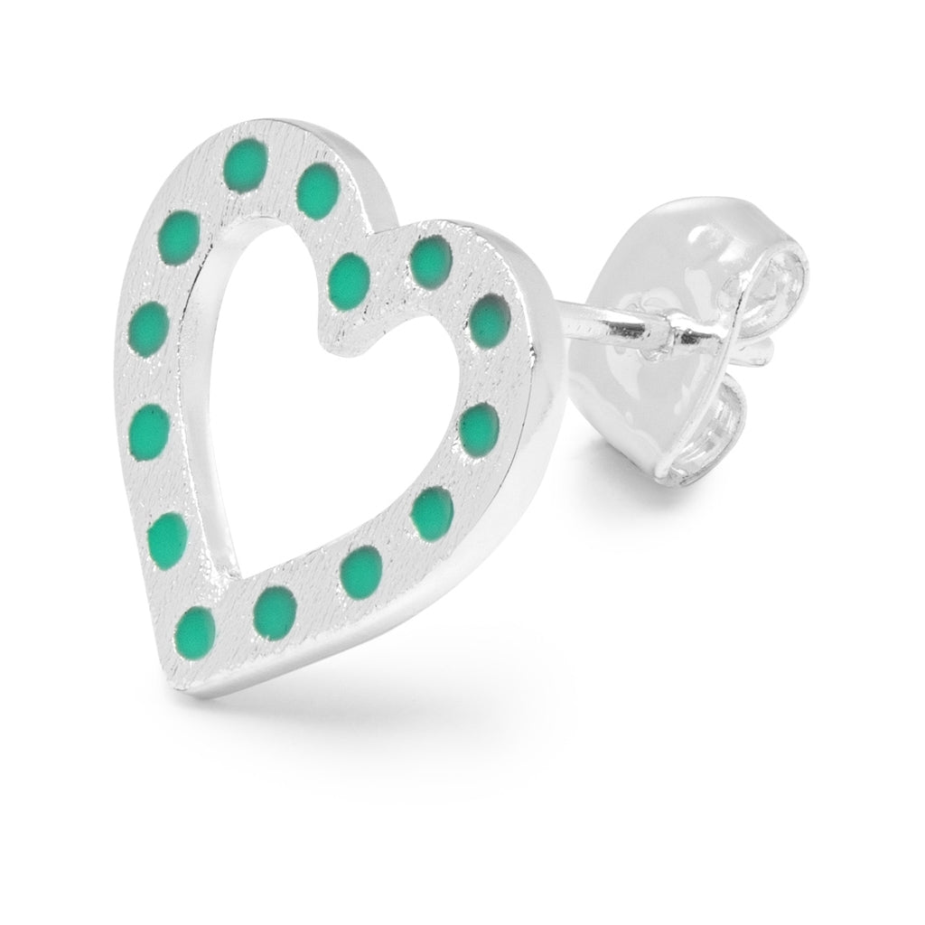 LULU Copenhagen OMG Heart ørering 1 stk forsølvet Ear stud, 1 pcs Lysegrøn