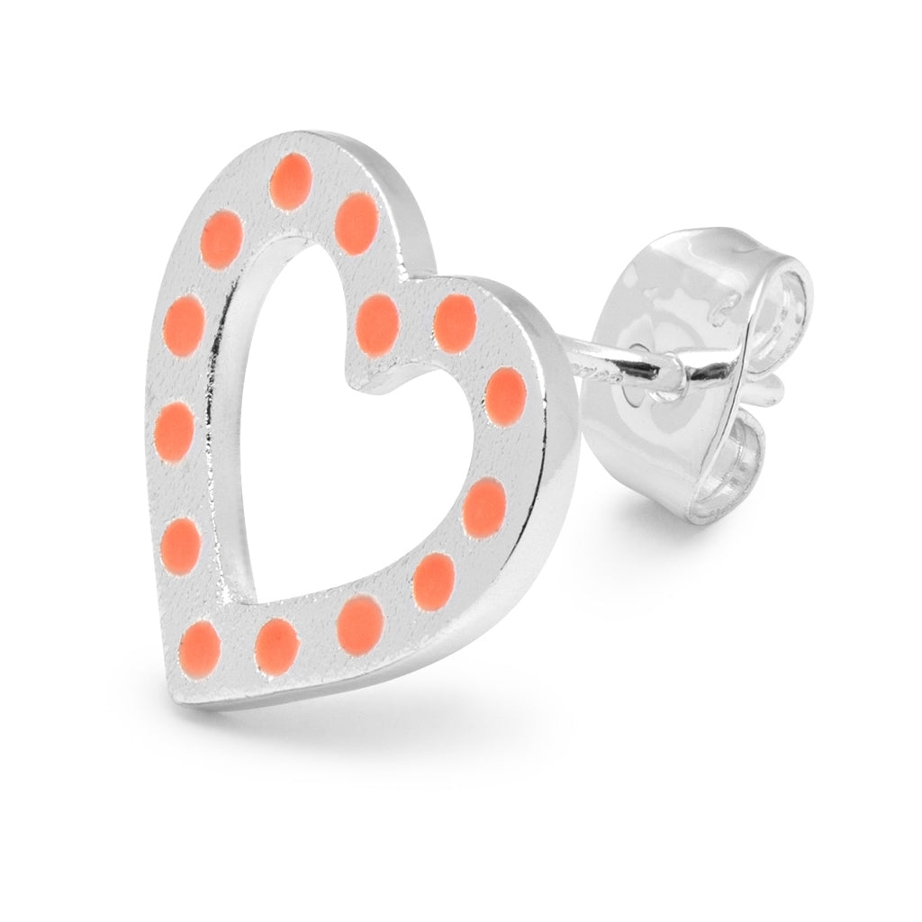 LULU Copenhagen OMG Heart 1 stk forsølvet Ear stud, 1 pcs Orange/Coral