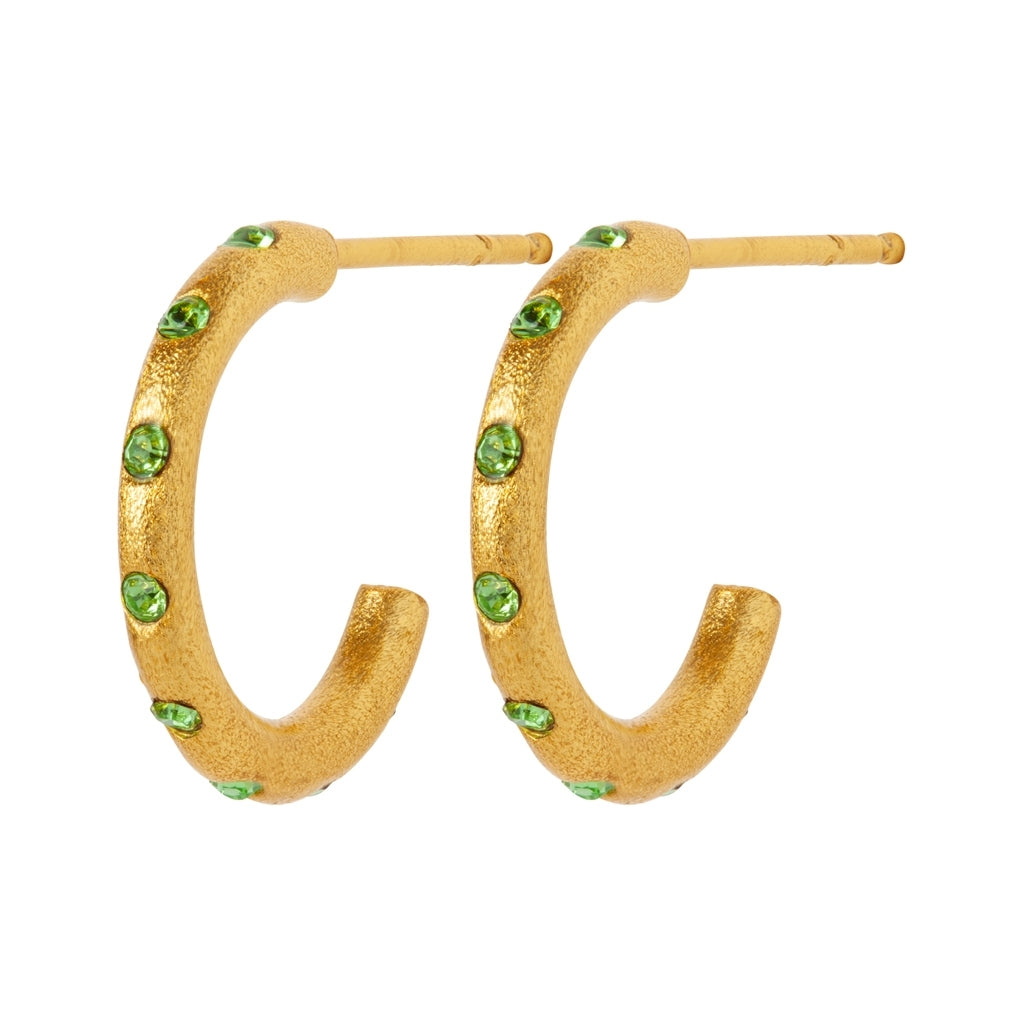 LULU Copenhagen OMG Hoops Small par forgyldt Hoops Crystal Green