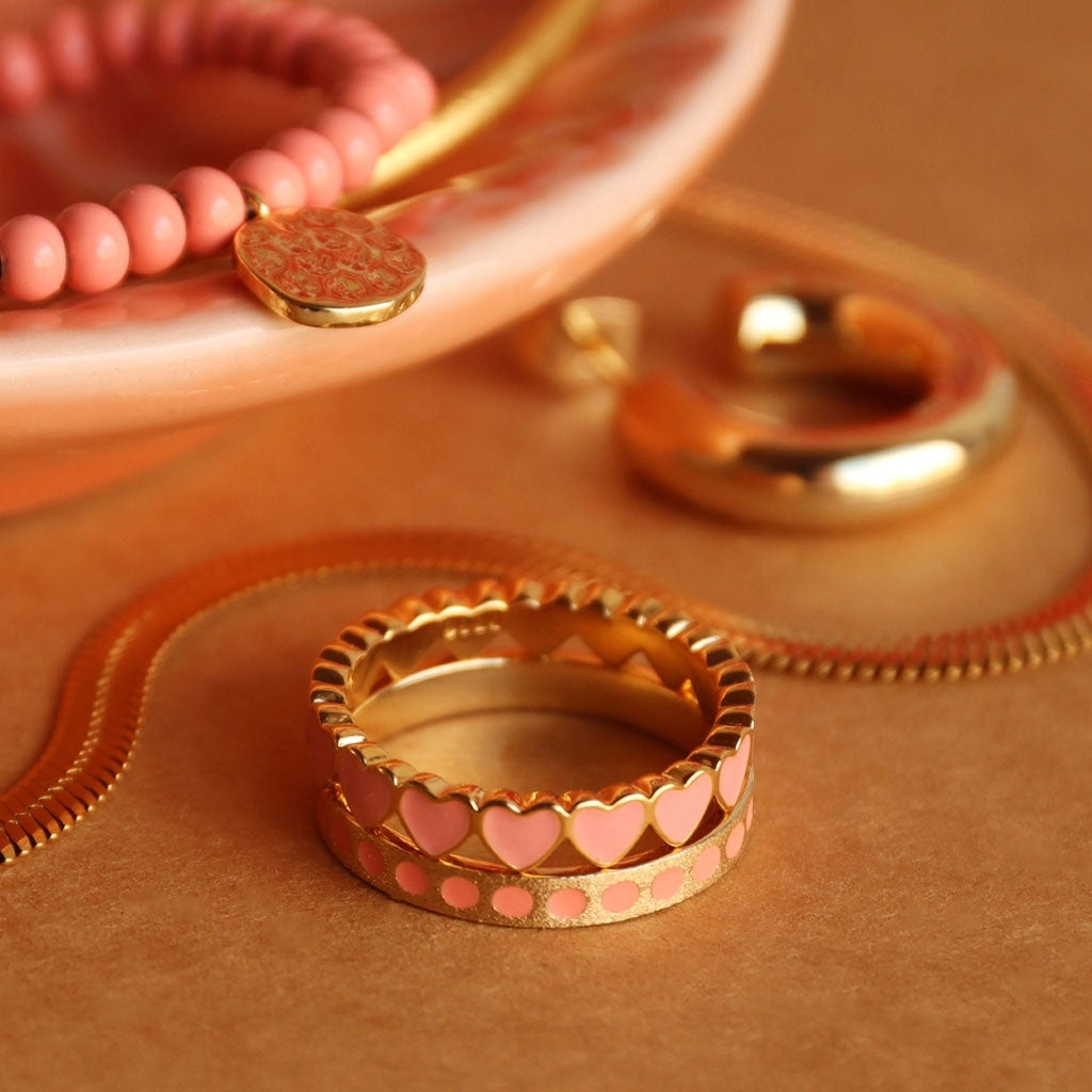 LULU Copenhagen Pattern Ring forgyldt Rings Burnt Coral
