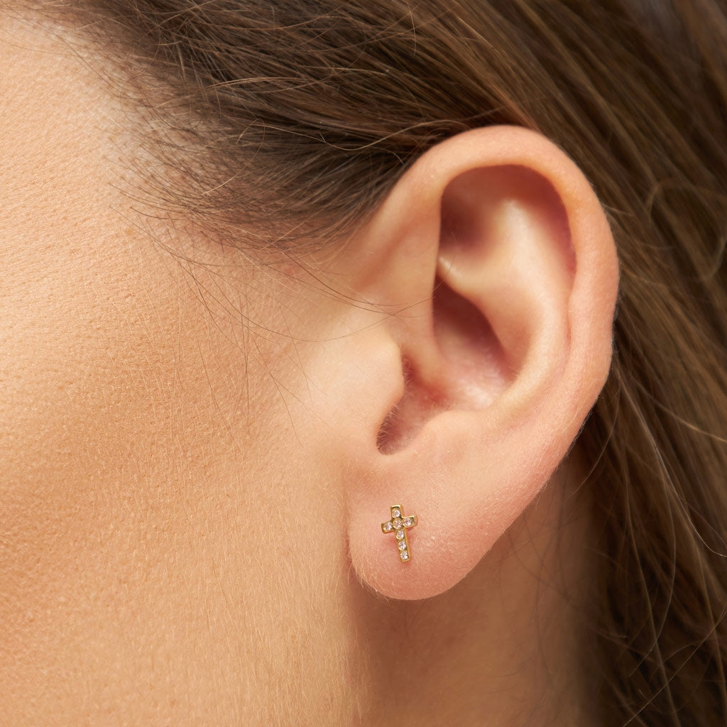 LULU Copenhagen Cross Crystal ørering 1 stk forgyldt Ear stud, 1 pcs Rosa
