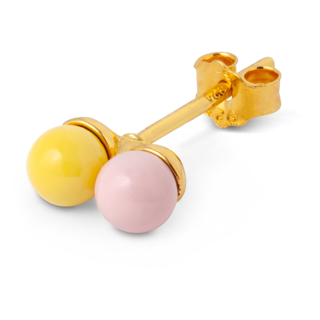 LULU Copenhagen Double Color Ball ørering 1 stk Ear stud, 1 pcs Light Pink/Yellow